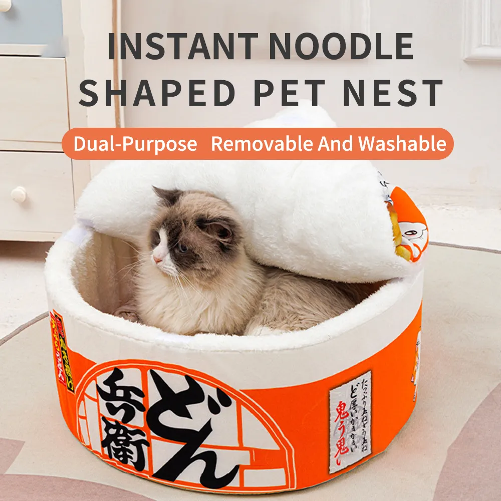 Katbedden meubels Pet Dog House Kennel Super grote instant noedel Warm Nestkussen Udon Cup Bed Cozy 230309