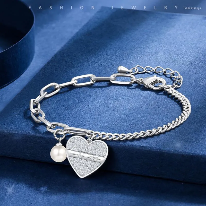 Braccialetti con ciondoli COCOM Catena a cuore d'amore per donna Lunghezza regolabile Zircone cubico Conchiglia Perla Gioielli femminili Regalo Amici