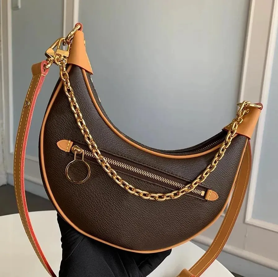 Lyxdesigners handväskor Purses väska brun blomma tote bokstav läder axelväskor crossbody väska månväska koppling plånbok telefonhållare blomma med kedja