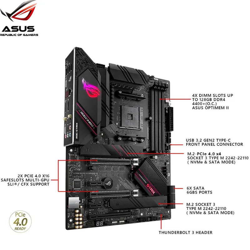 ソケットAM4 ASUS ROG STRIX B550-E GAMING B550マザーボードPCI-E 4.0 M.2 DDR4サポートOC AMD CPU ATX PLACA-ME ANTENNA NEW