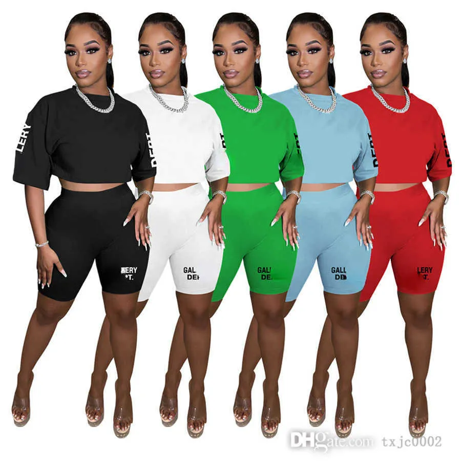 2023 Zomerkleding Women Tracksuits Designer Letter Gedrukte korte mouw T-shirt Crop Top en shorts Tweede stuks sets outfits