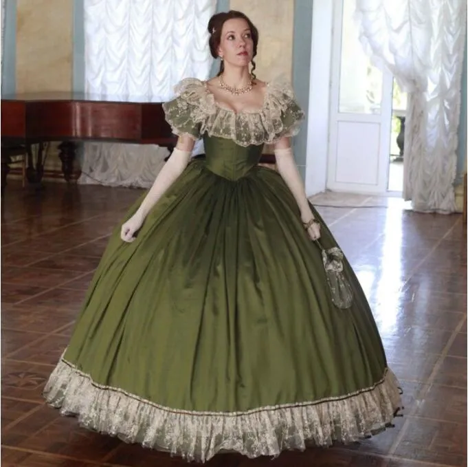 Victorian Hunter Green Prom Dresses Princess Off Shoulder Cosplay Scarlett Civil War Southern Belle Lace-up Evening Dress