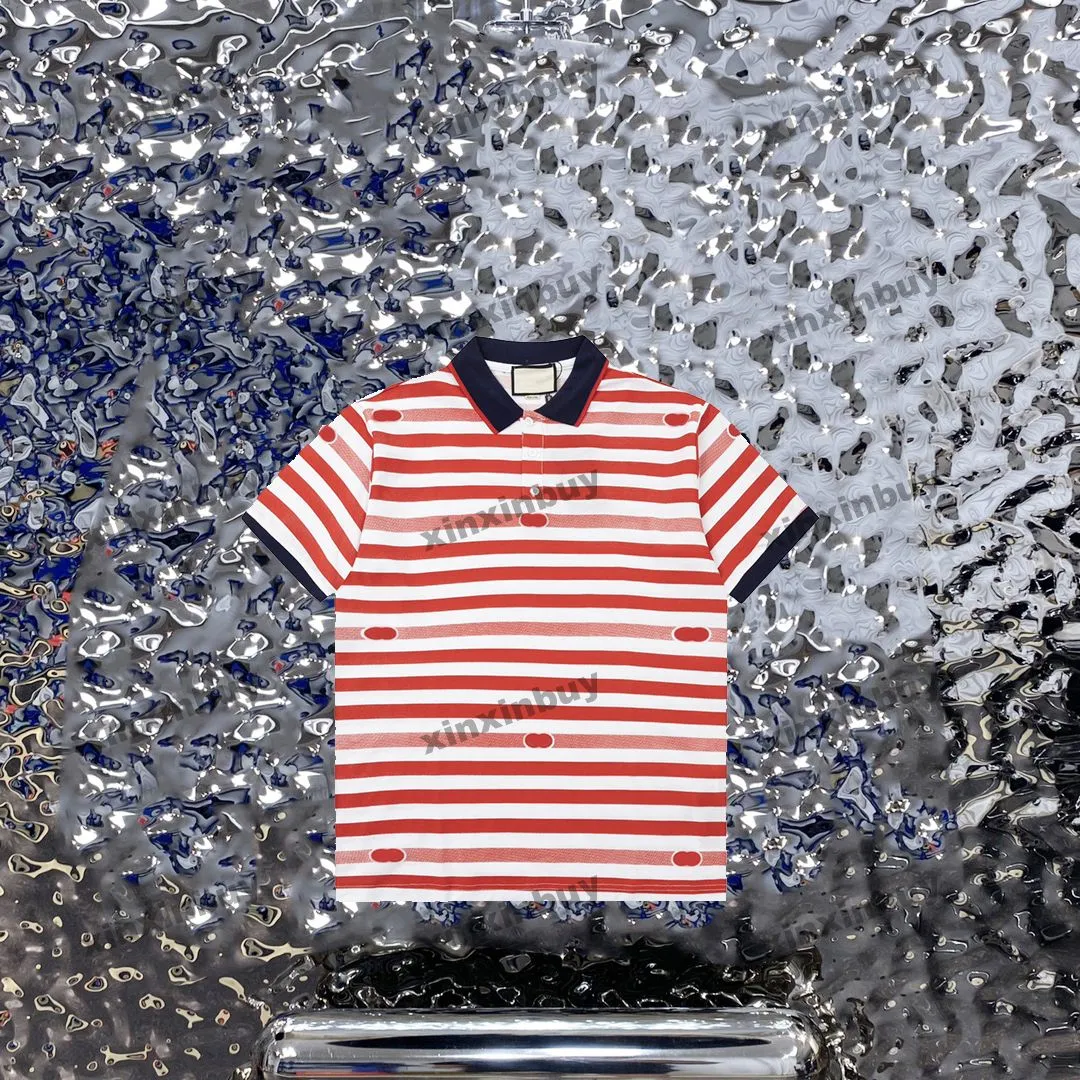 xinxinbuy Herren Designer T-Shirt 23SS Streifen Briefkragen Jacquard Kurzarm Baumwolle Damen Schwarz Weiß Blau Rot S-2XL