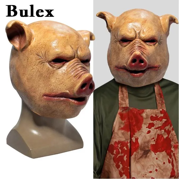 Bulex Scary Horror Latex Pig Head Mask Maskume Costume Animal Cosplay Full Face Latex Mask Halloween Party Decoration