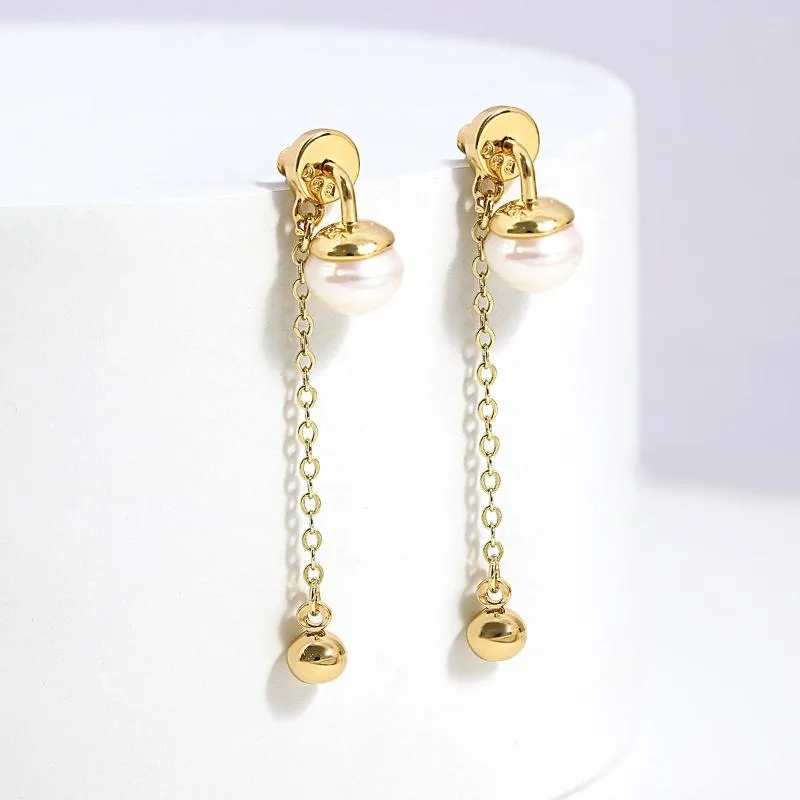 Dangle Earrings Lifefontier Temperament Gold Color Pearl Long Chain Drop Earring For Women Fashion Metal Bead Party Jewelry Pendientes