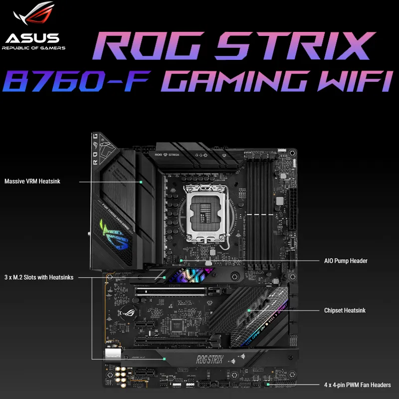 ASUS ROG Strix B760-F Gaming WiFi Motherboard Support Intel Core 13th and 12 Gen CPU DDR5 128G 7800MHz PCIe 5.0 Placa Me New