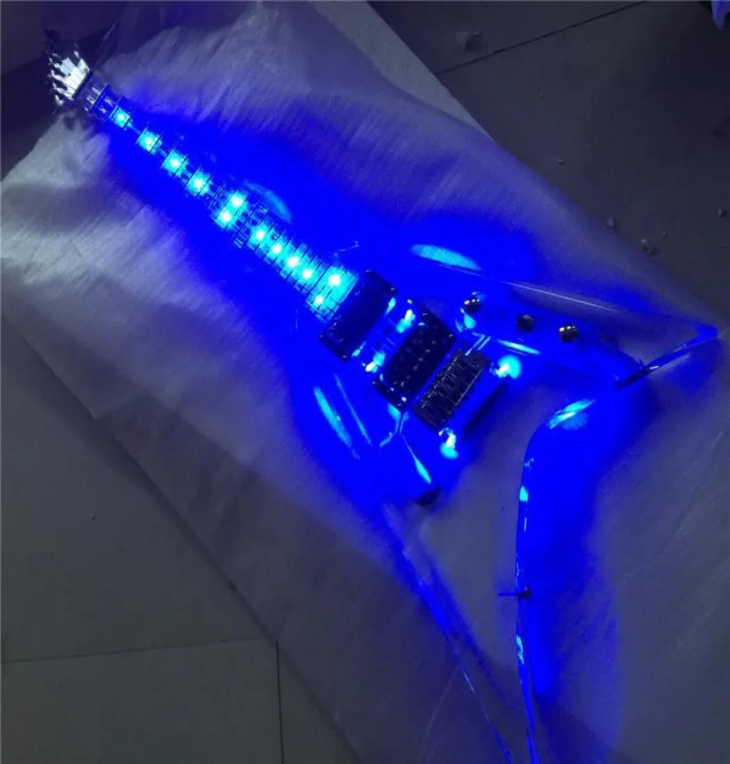 エレクトリックギターアクリルクリスタルマルチカラー照明高品質のギターンミーカスタマイズ可能な中国のエレクトリックギターフライングv guit3253614