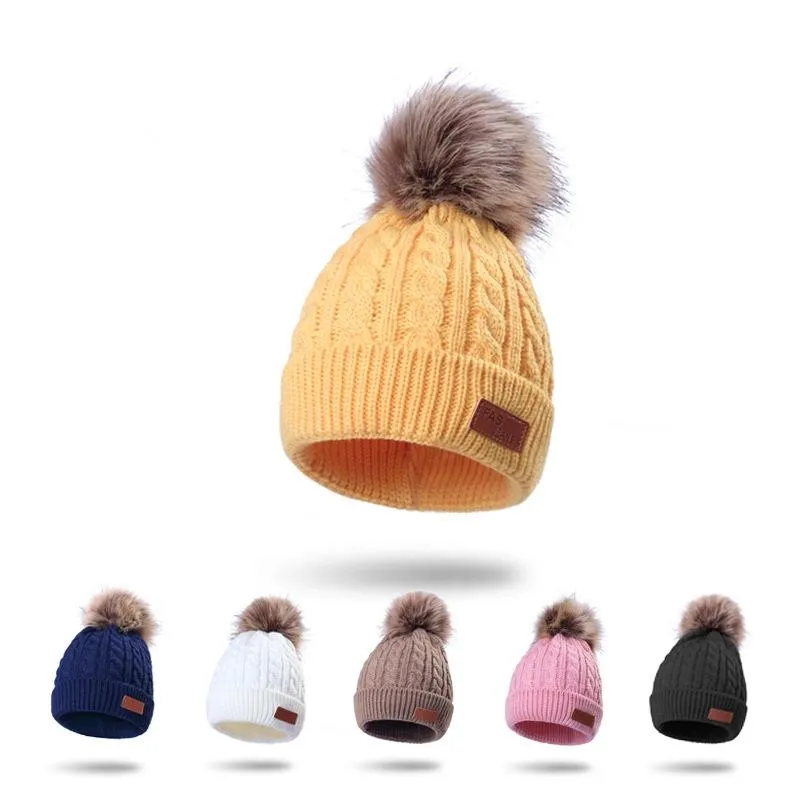 Casquettes de balle tricoté enfants Beanie bavoir chapeau infantile bébé garçon fille casquette chaud enfants automne hiver filles pour enfant en bas âge Bonnet EnfantBall