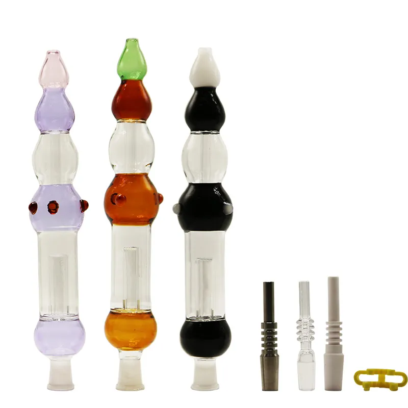 Paladin886 NC013 Hookah Glass Water Pipes Quartz Ceramic Nail 14mm Inverted Nails About 10.43 Inches Tube Calabash Style Colorful Dab Rig Pipe Bong