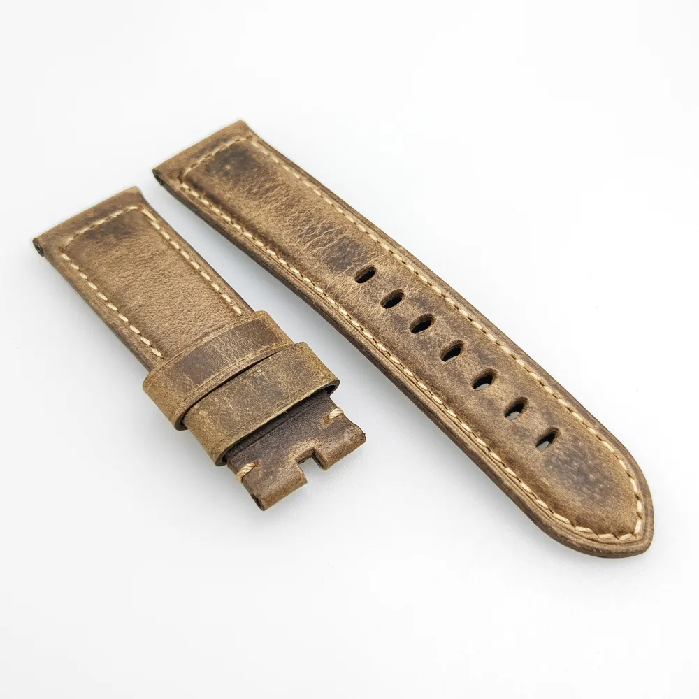 Bracelet De Montre 22mm En Cuir Véritable Marron Foncé - Style Vintage, Neuf Avec étiquettes