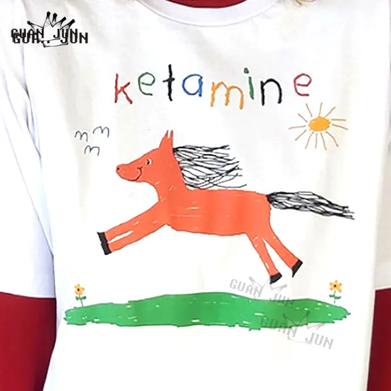 Męskie tshirty ketamina vintage t -koszulka koń y2k graficzne koszulki dla kobiet mężczyzn odzieży harajuku retro 230310