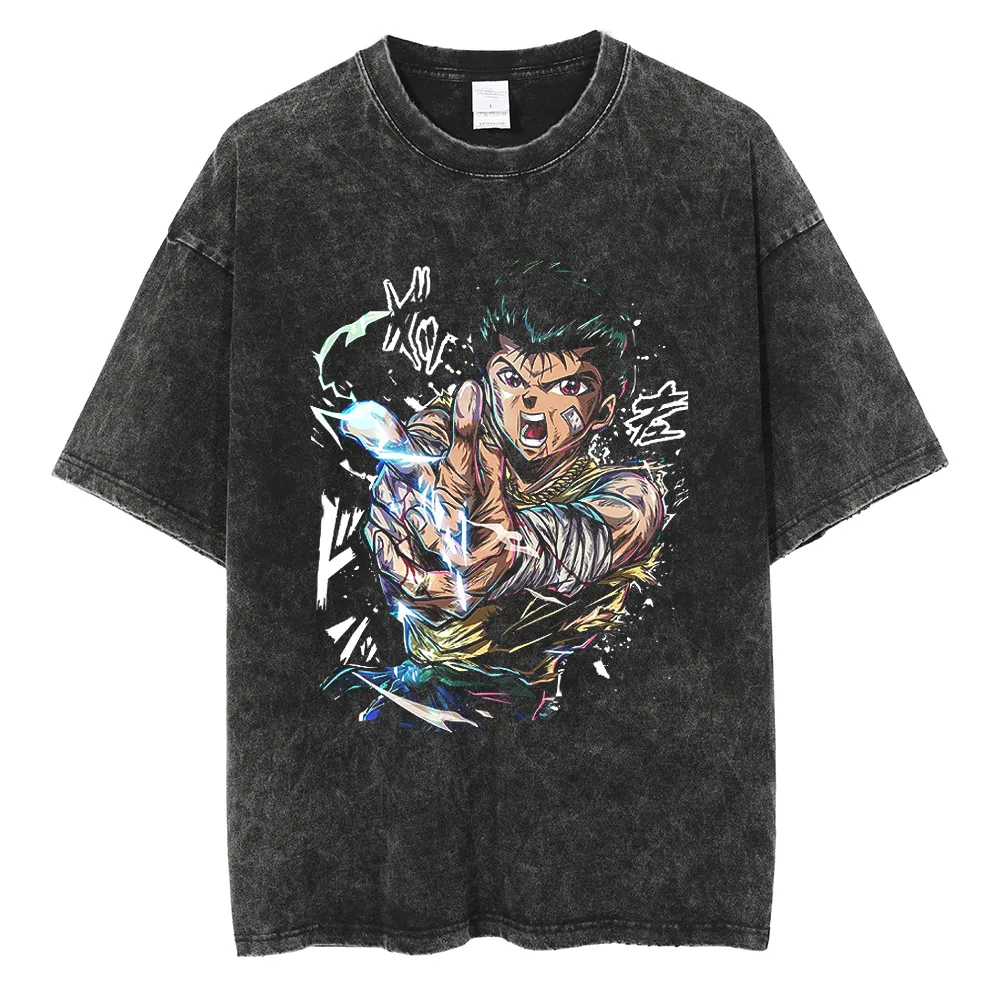 Herren T-Shirts Männer Gewaschenes T-Shirt Anime Grafik T-Shirt Harajuku Streetwear Baumwolle Sommer Kurzarm T-Shirts 230310