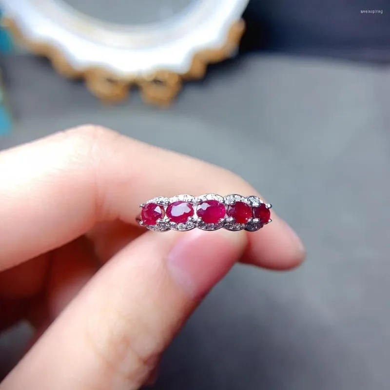 Clusterringen Natuurlijke Ruby Ring Sterling Silver 925 High Clarity Color Super Good Free Free Mailing Jewelry Dames's Original Boutique