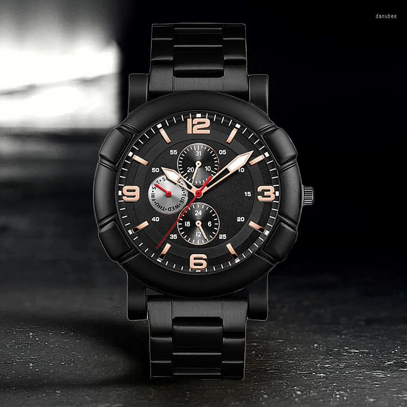 Orologi da polso Orologi da uomo di alta qualità 2023 Orologio da polso al quarzo a 3 occhi in acciaio inossidabile di moda Orologio sportivo militare casual maschile