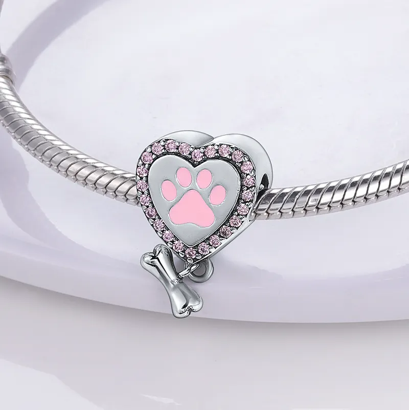 European Black Dog Enamel Paw Charm Spacer Bead - Fits Pandora, Chamilia, Troll Bracelets - Zinc Alloy, 5mm Hole - View #7