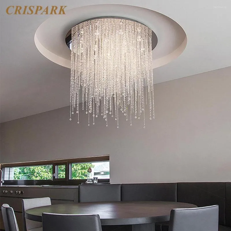 Chandeliers Modern Minimalist Clear Crystal String Chandelier Light LED Round Flush Mount Lamp Home Deco Dining Table Kitchen Island Bedroom
