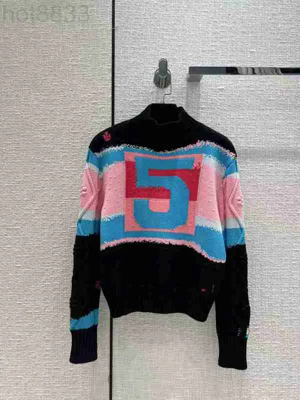 Designer de suéteres femininos Milan Runway Sweater New Autumn Winter Stand Collar Slave Longa Print de ponta High End Jacquard Pullover 6q41