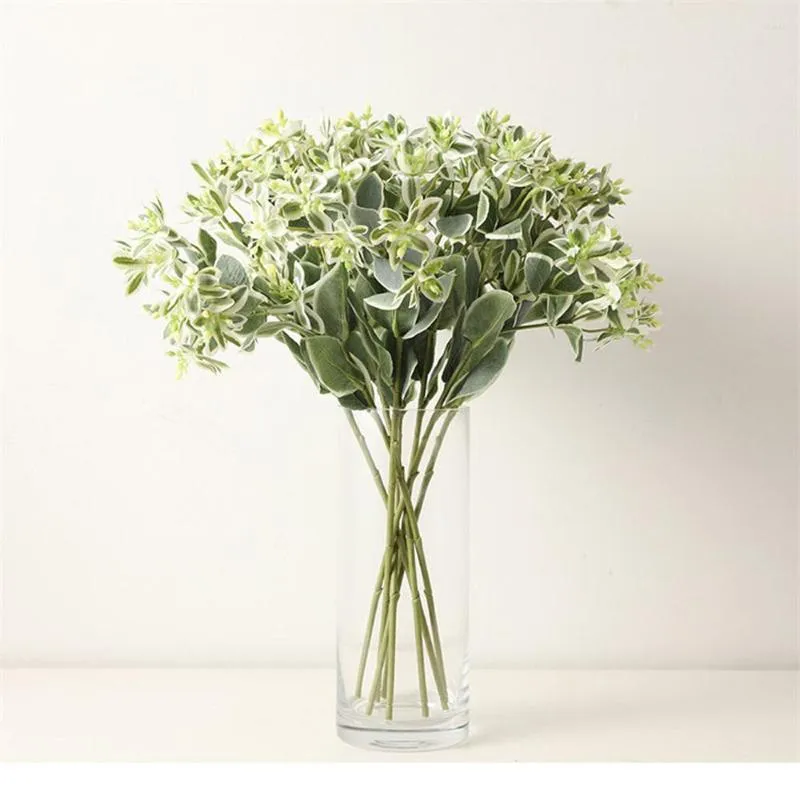 Decorative Flowers 10pcs/lot Home El Office DIY Decor Silk Cloth White Edge Green Plants Branch Wedding Party Favor Plastic Artificial