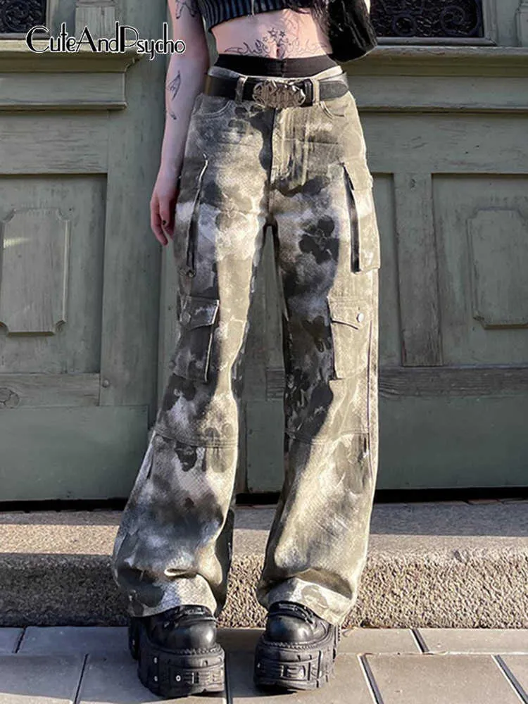 Damesbroeken capris cuteandpsycho y2k retro camouflage straighut cargos Harajuku streetwear 2000s grunge broek Fairycore esthetische chic zweetwapens L230310