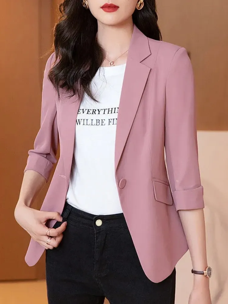 Women's Suits Blazers Summer Blazers Solid Color Elegant Green Blazer Casual Thin Women Jacket Women's Korean Style V-neck Office Lady Suit Coat 230310