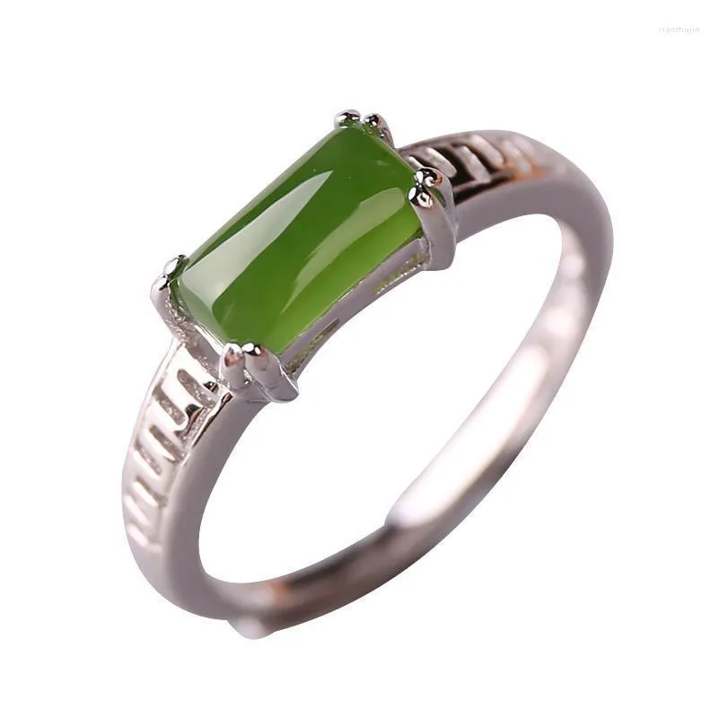 Anelli a grappolo Accessori in giada verde Designer Gioielli naturali intagliati Anello regolabile Vintage 925 Gemstone Silver Women Stone Charms