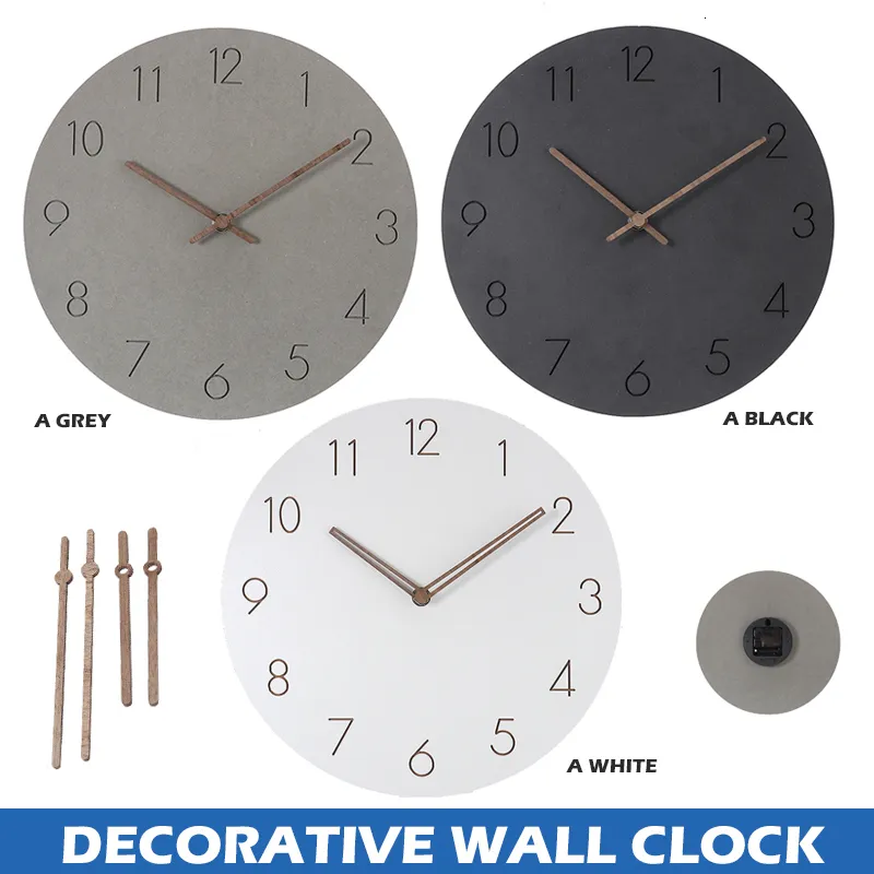 Wall Clocks Kitchen Modern Simple Round Wall Clock Classics Silent Numberal MDF Wood Clock For Bedroom Office Living Room Decor Gift 230310