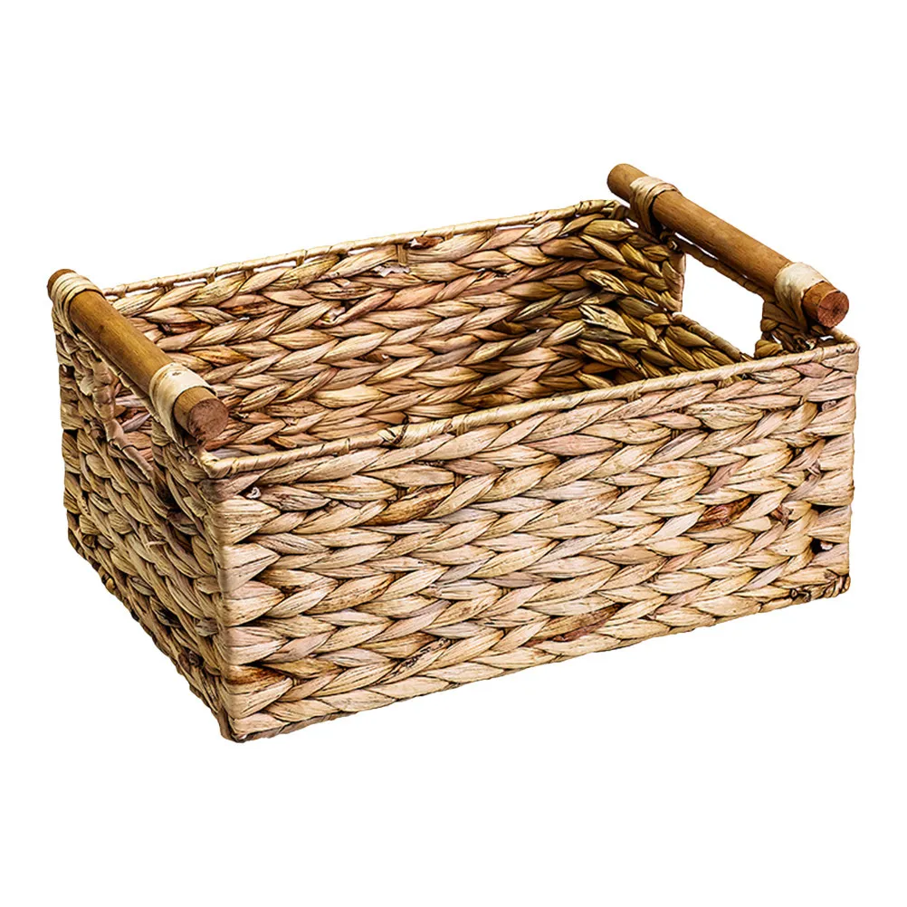 ストレージバスケットバスケットストレージバスケットRattan Wicker Hyacinth Organizer bin Tray Water Fruit Natural Book Book Towel Desktop Braided230310