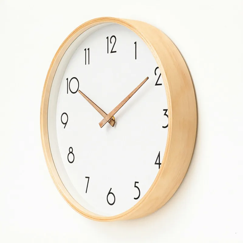 Relógios de parede grandes relógios de parede de madeira sólida relógios modernos relógios silenciosos sala de estar simples relógio branco cozinha relógio de parede decoração de casa presente 230310