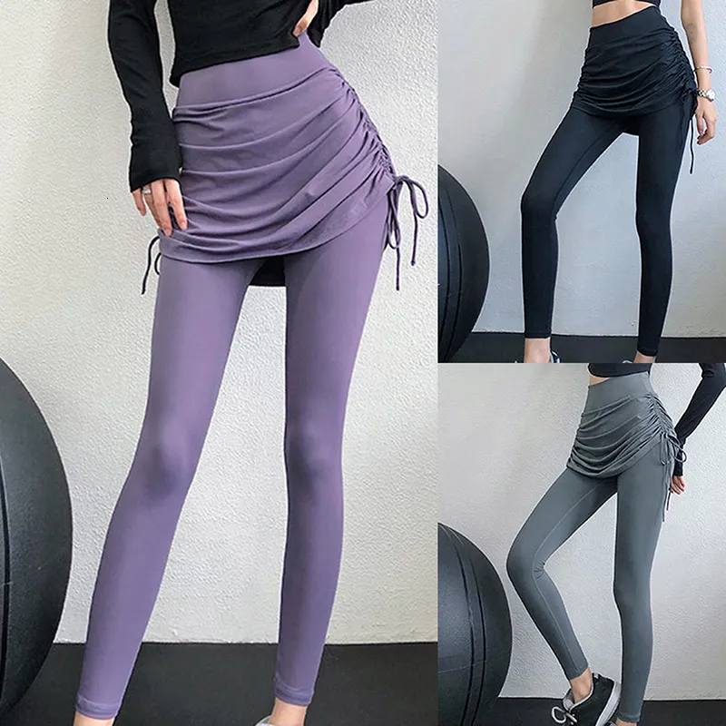 Femmes Sexy Tennis Jupes Badminton Golf Danse Jupe Leggings Taille Haute Fitness Entraînement Pantalon De Course Yoga Cordon Sangle 230310