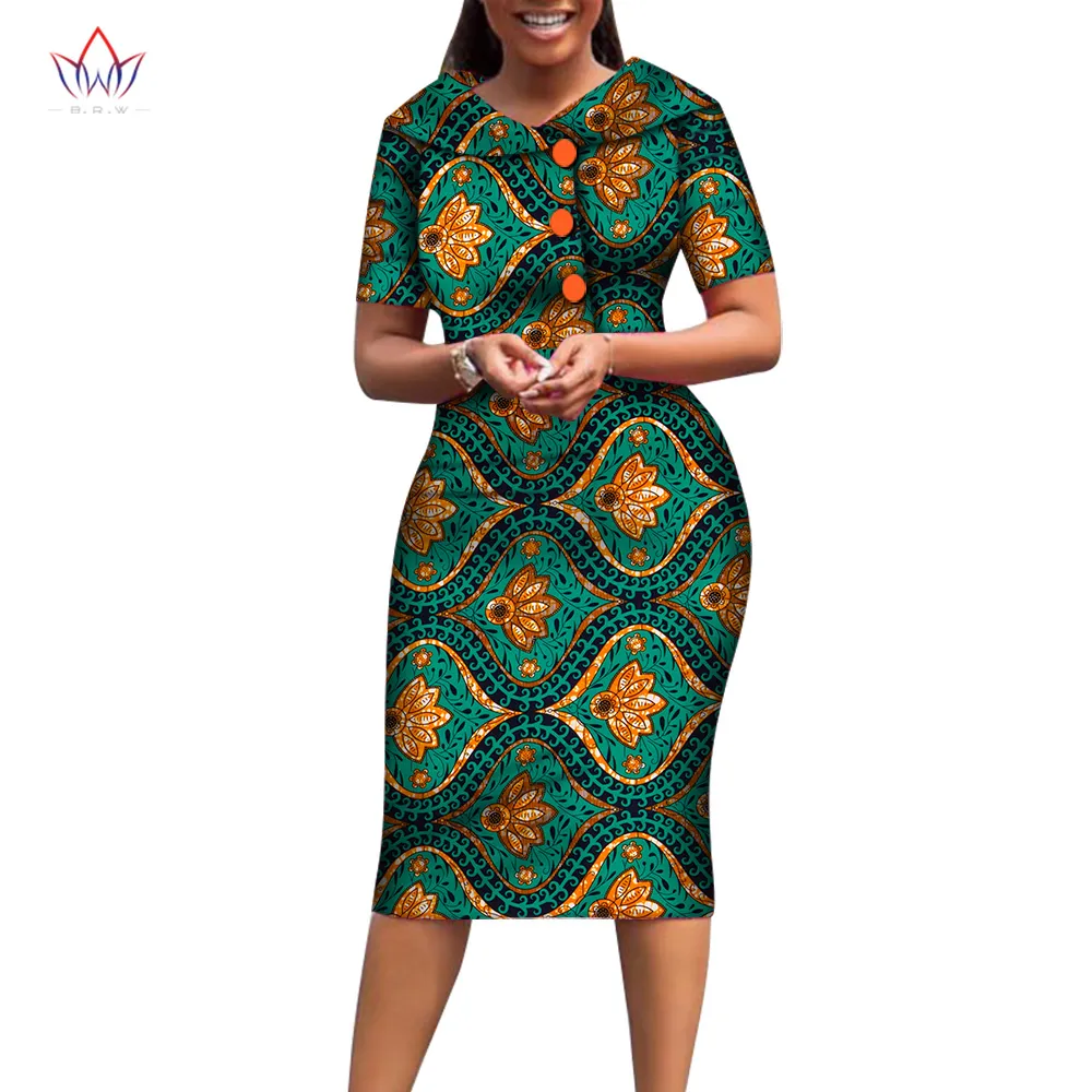 Ethnische Kleidung, afrikanische Print-Kleider für Damen, kurzärmelig, mittleres Kleid, Dashiki, traditionelle Kleidung, knielang, afrikanische Kleidung für Damen, WY6482 230310