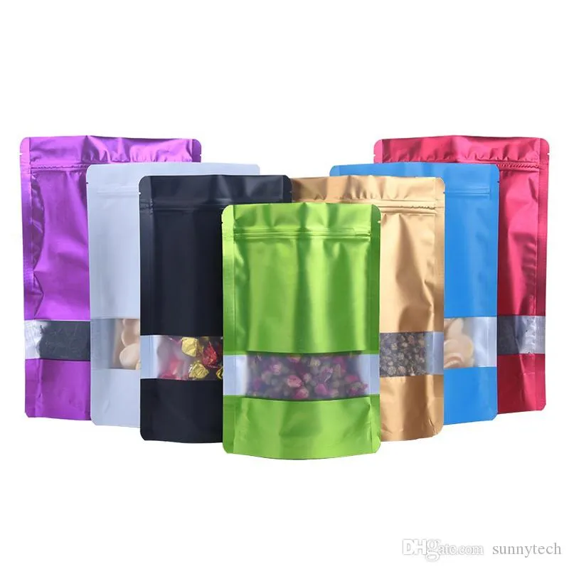 Colorful Doypack Aluminum Foil Plastic Package Bag with Window Mylar Retails Zipper Pouch for Food Storage LX1767