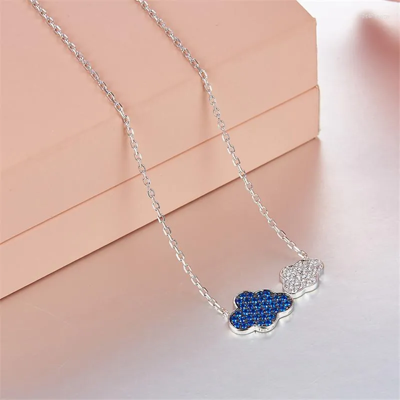 Chains 925 Sterling Silver Micro-set Blue Zircon Cute Cloud Necklaces Original Design Fresh Collarbone Chain Light Jewelry