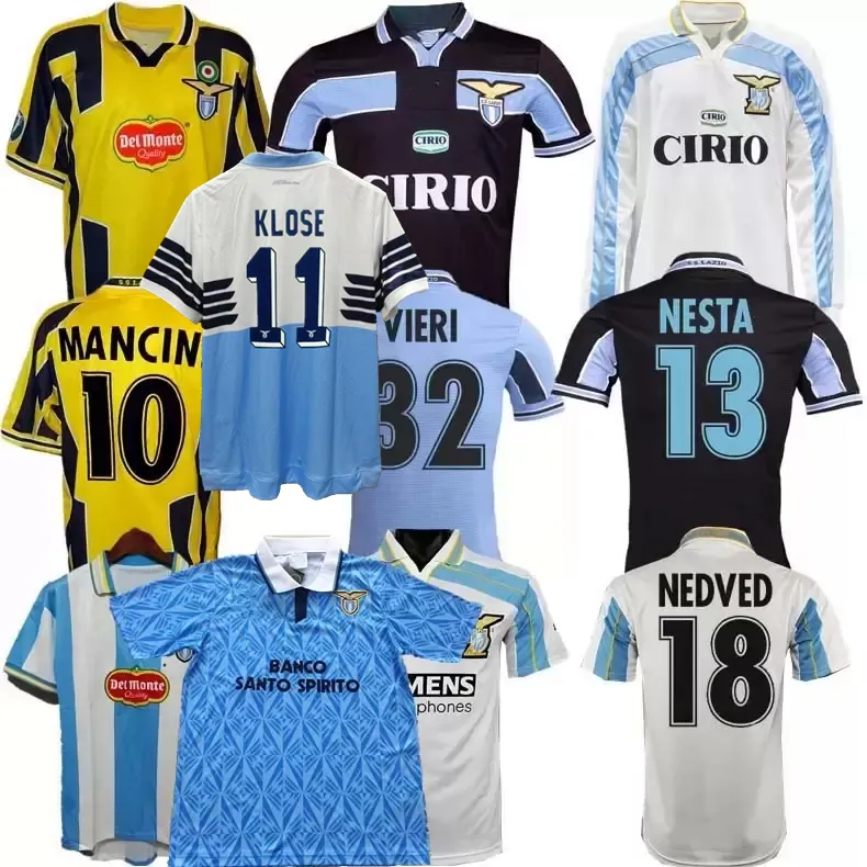 Retro clássico Lazio camisas de futebol 1989 1990 1998 99 2000 2014 15 18 19 Vieri SALAS MIHAJLOVIC VERON STANKOVIC MANCINI NESTA NEDVED KLOSE camisa de futebol vintage