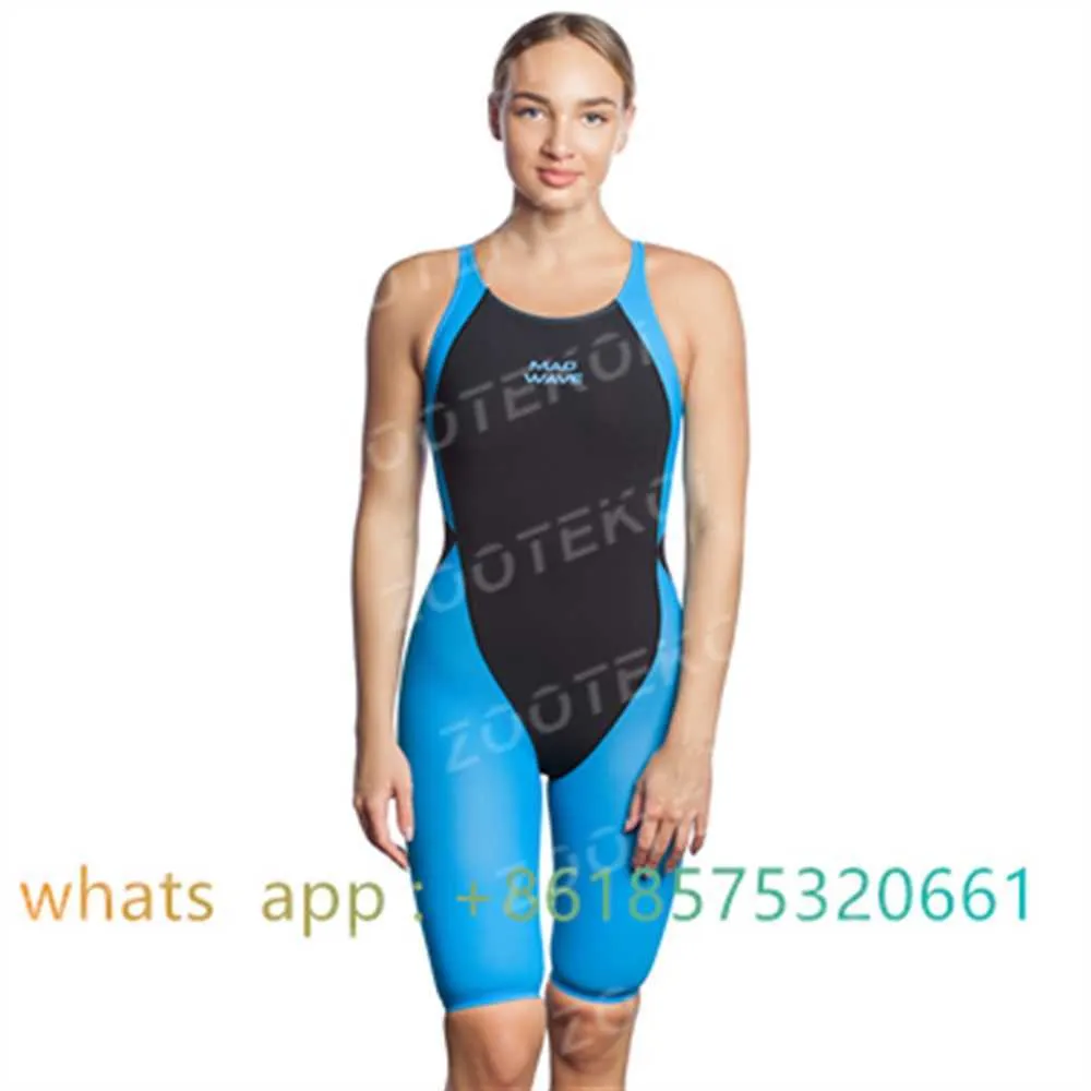 Endelar Girl Madwave Professional Swimsuit Kne Längd Triathlon Suit Training Sport Child Badkläder 1 bit baddräkt surfdräkt