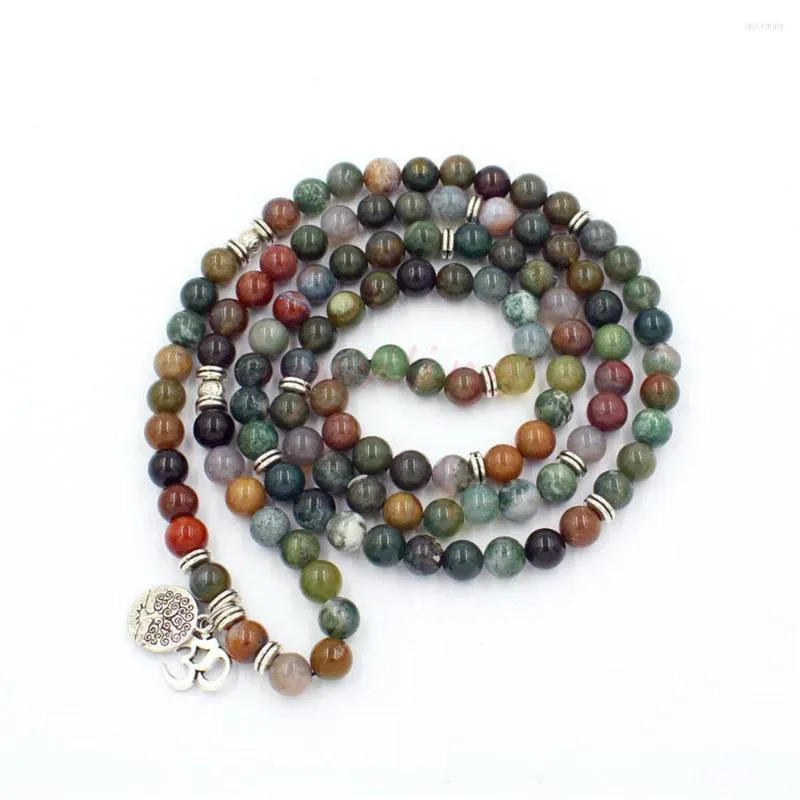 Strand Design Naturel Inde Onyx 108 Perles Bracelet Ou Collier Perlé Chanceux Avec Yoga Chakra OM Arbre De Vie Pendentif En Gros