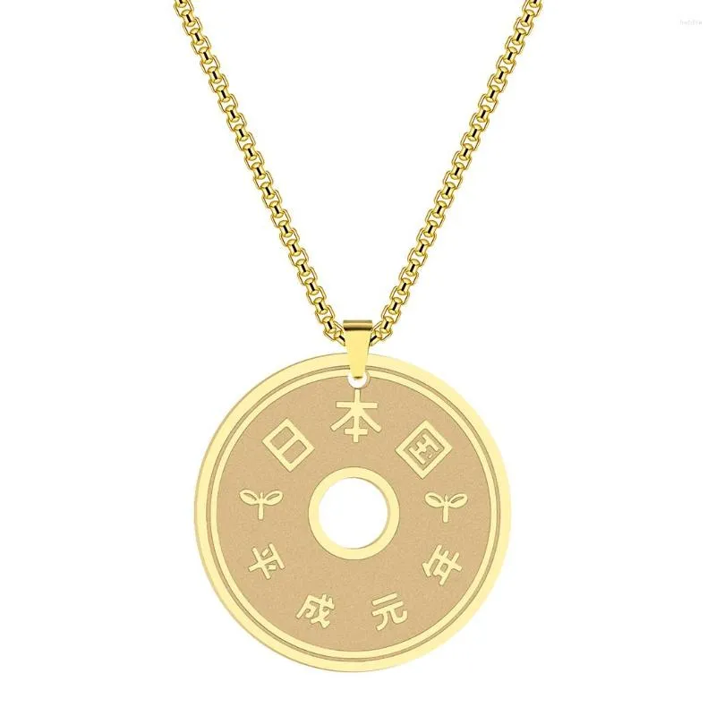 Pendentif Colliers Kinitial En Acier Inoxydable Coin Charme Collier Pour Hommes Femmes Ras Du Cou Japonais Déclaration Bijoux Cadeau