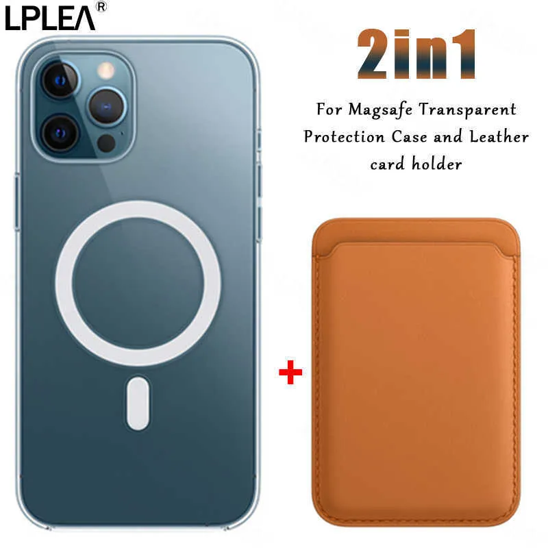 Etui na telefony komórkowe 2w1 do bezprzewodowego ładowania Magsafe magnetyczne przezroczyste etui iPhone 12 11 13 14 Pro XS Max etui na karty X XR 8 7 14 Plus SE W0224