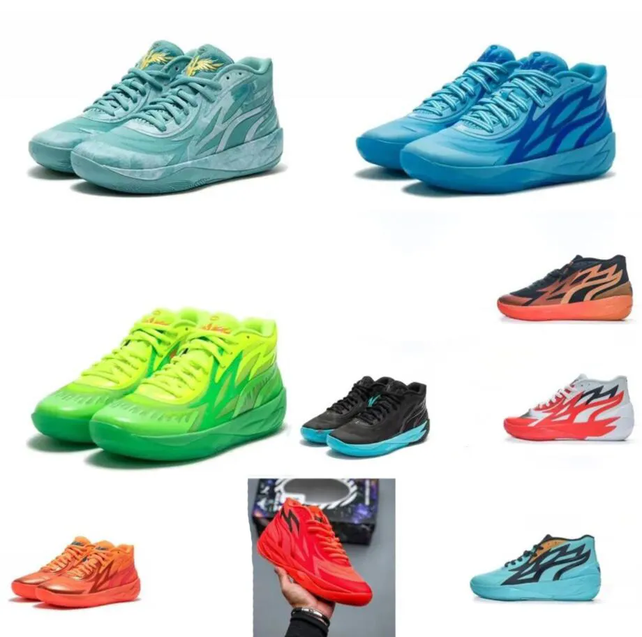 Mens Lamelo Ball MB. 02 농구화 회전식 점액 제이드 페놈 Rick Green and Blue Morty Red Black Gold Elektro Aqua Sneakers Tennis