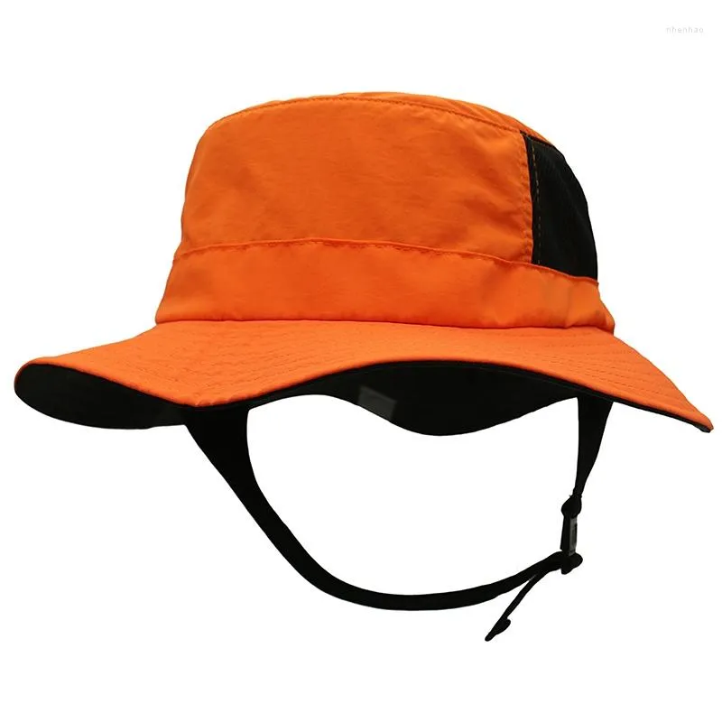 Berets Beach Surf Cap Mesh Breathable Sun Hat UPF50 Summer Outdoor Fishing Belt Chin Adjustable Bucket Water Sport Unisex