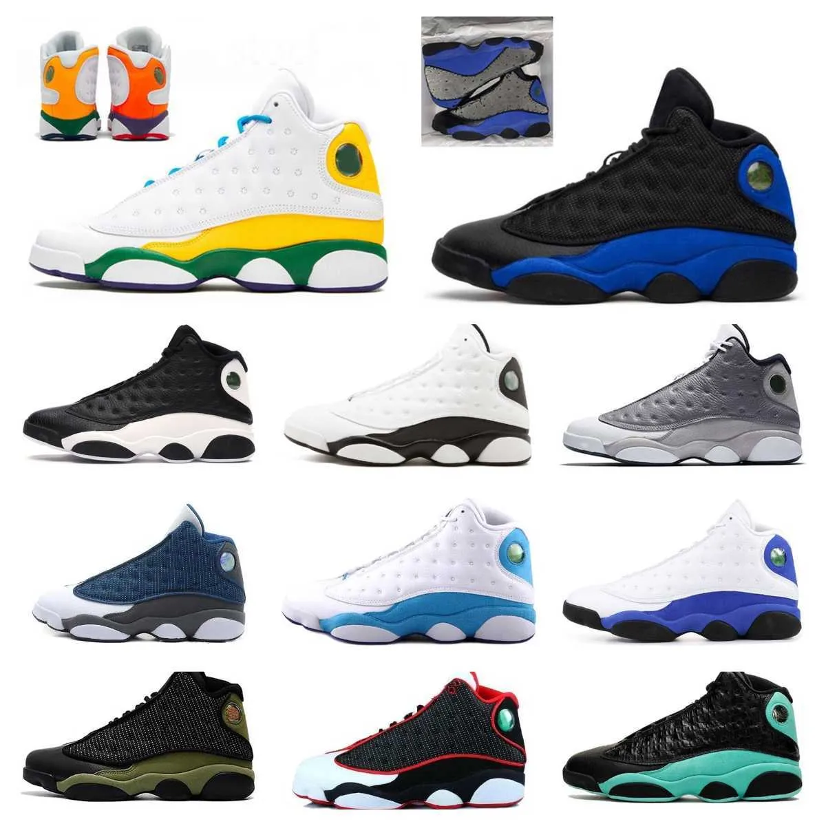 NK09 jordans13 jordan13s s airs jordans aj13 jordan13 New Men Women Basketball Flint Aurora Green Houndstooth Designer Shoe Sneakers Triple Black 503
