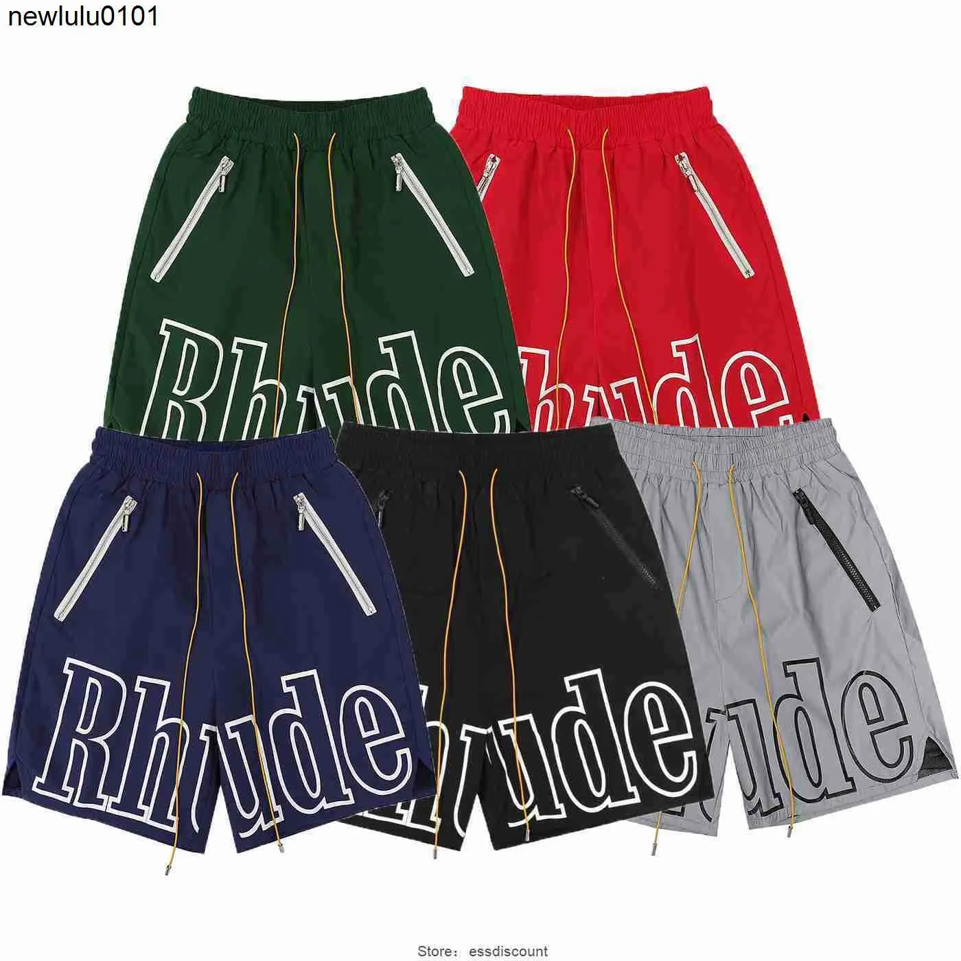 2023 Designer Men Summer New Men's Shorts Rhude Lettre réflexive Impression de rue Street Mens Sports Casual Beach Short