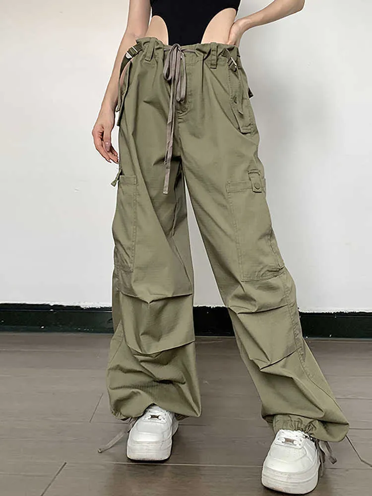 Women's Pants Capris Weekeep Hip Hop Wide Leg Cargo Pants Street Style Baggy Low Rise Casual Women Pants Pocket Patchwork Jogging Trouser 90s Capris L230310