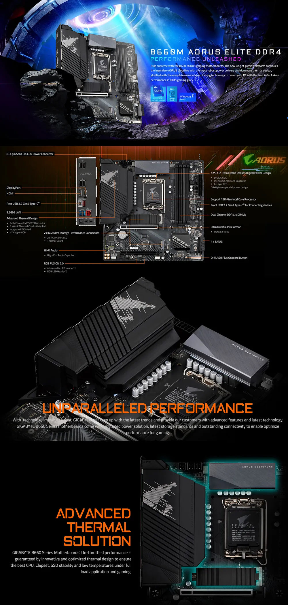 LGA1700 Gigabyte B660M AORUS ELITE DDR4 Motherboard Support Intel Core 12th Gen CPU D4 128GB