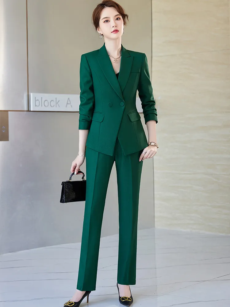 Double Breasted Suit Ladies Black Green Purple Blue Blazer And Pant Suit  Formal Women Ladies Long Sleeve Business Work Wear Set For Autumn Winter  230310 From Kong003, $58.31