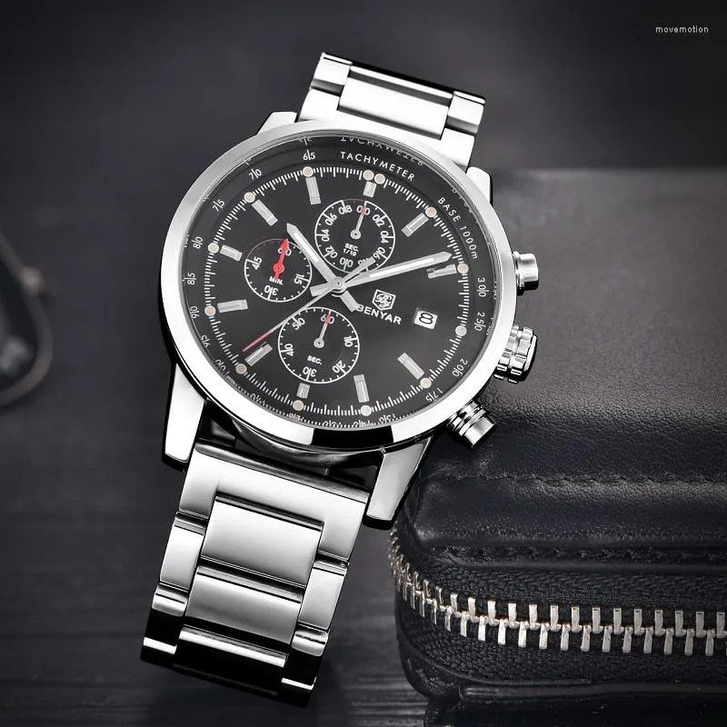 ساعة معصم Benyar Top Brand Watch Men's Quartz الفولاذ المقاوم للصدأ مقاوم للماء الرمز توقيت رمز الجدول على مدار الساعة Relogio Maschulino