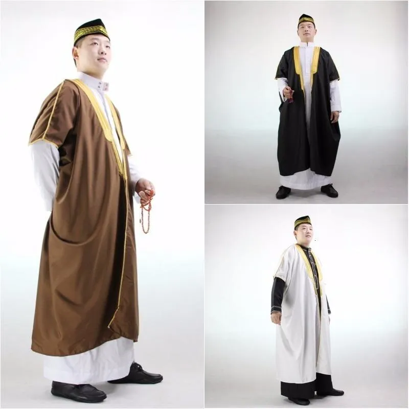 Etnik Giyim Erkekleri Jubba Thobe Cüppeler Abaya Müslüman Geleneksel İslami Suudi Arabistan Homme Ceket Dubai Kaftan Elbise Ulusal Costumeethni