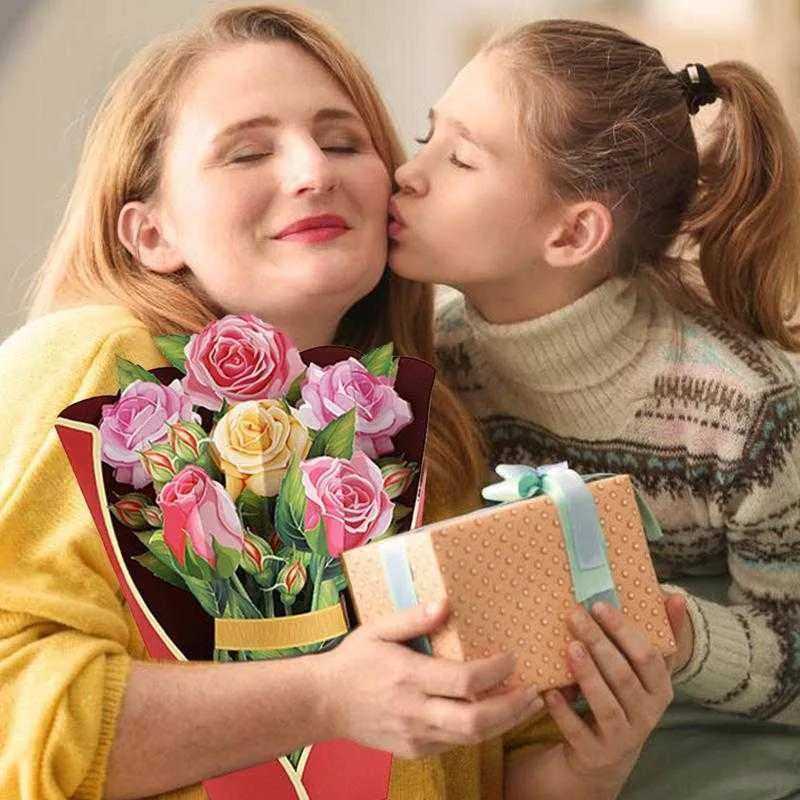 2 Pcs Sunflower Rose Flower Pop Up Card For Mother's Day 3D Bouquet Pop Up Thank You Card Handmade Pop Box Card Colorful Greeting Cards With Note Card - View #4