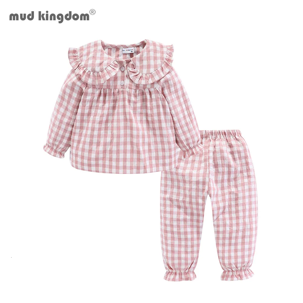 Pajamas Mudkingdom Girls Pajama Set Peter Pan Collar Cute Plaid Girl Pajamas Suit Homewear Toddler Pajamas Girls Jammies Sleepwear 230310