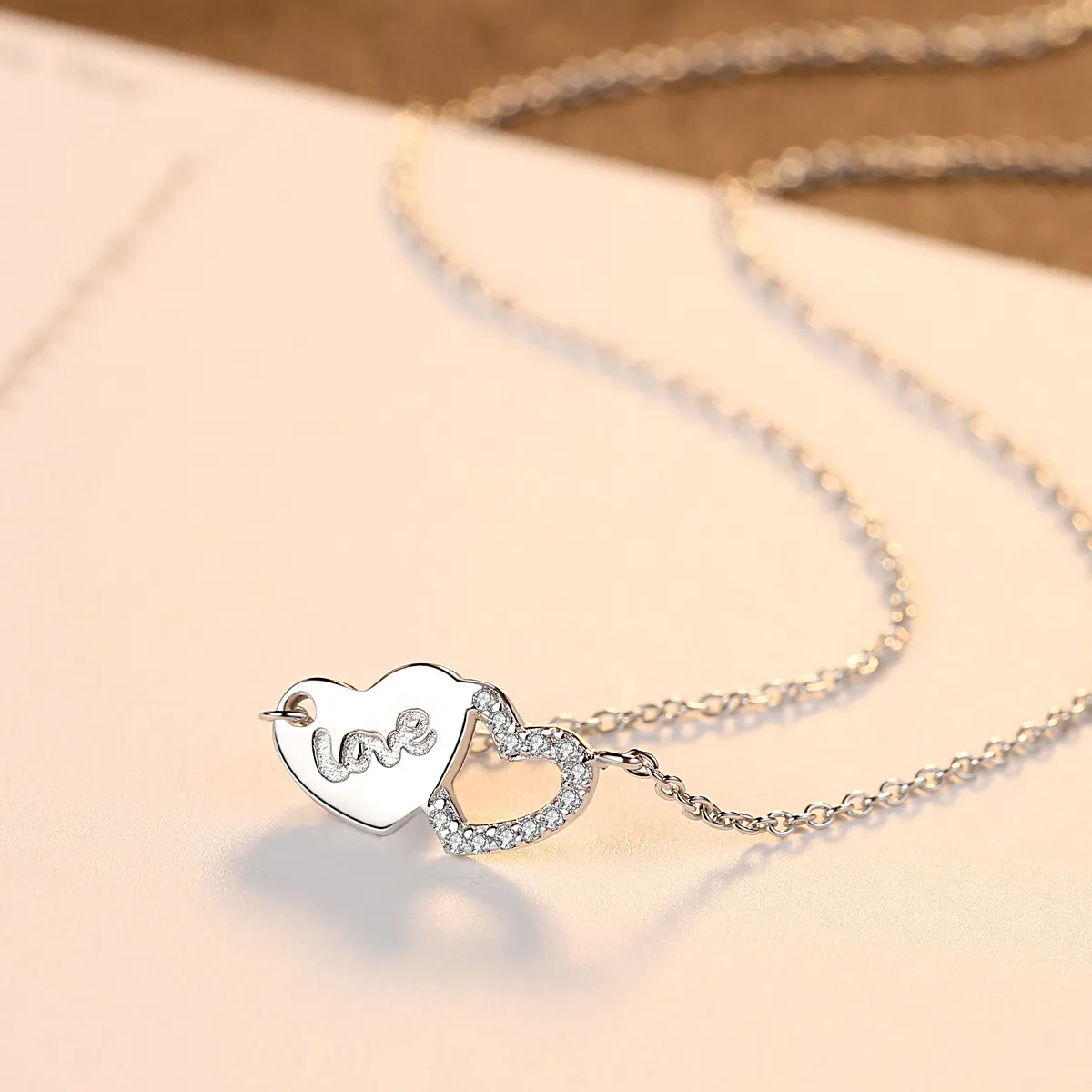 Korean Fashion Sweet Heart Love Letter Pendant Necklace Micro-set Zircon Romantic Women Clavicle Chain Necklace Jewelry Valentine's Day Gift