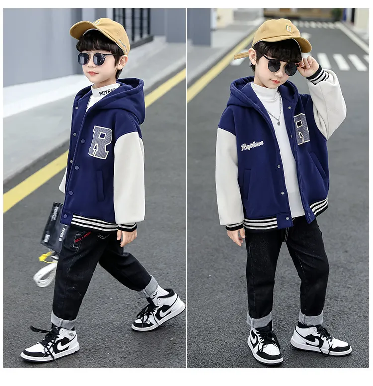 Fashionable Baby Boy Baseball Jacket With Letter Print For